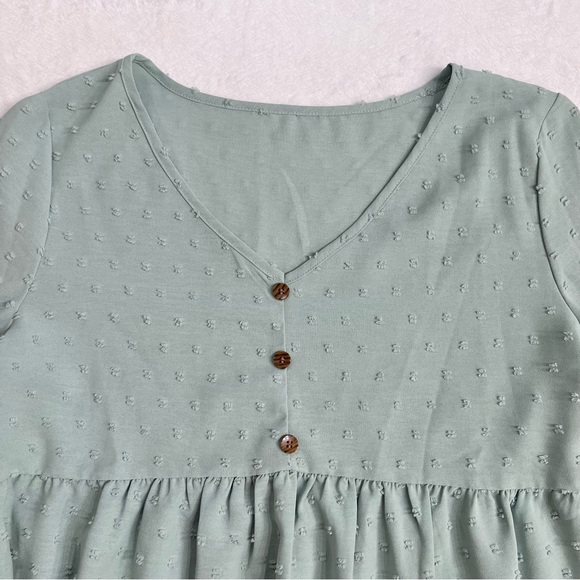 SHEIN Swiss Dot Button Detail Latern Sleeve Peplum Blouse Mint Green size Small - Picture 3 of 11